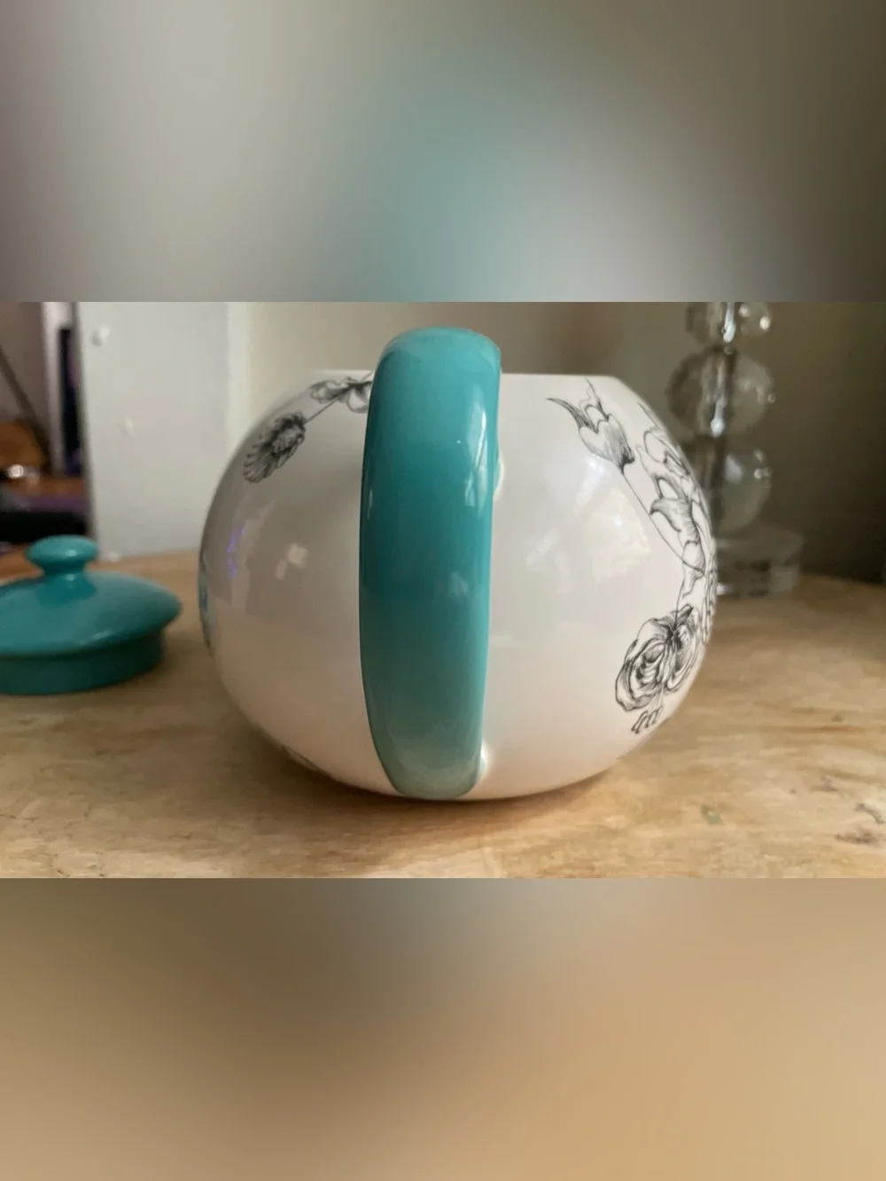 Certified International Jennifer Brinley Teal / Turquoise Floral Teapot w/Lid